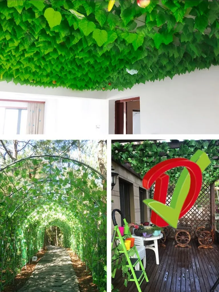 Enredadera artificial cubriendo un techo, un túnel y una pérgola