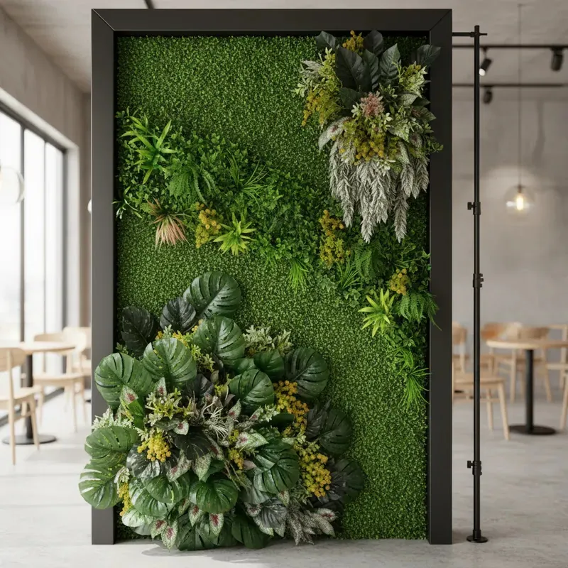 Pared de jardín vertical artificial en un restaurante
